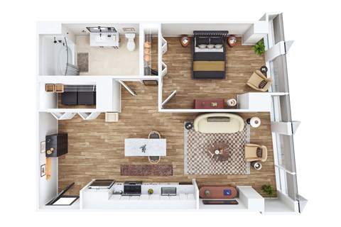 Floor plan for 1 bed, 1 bath, 758 sqft